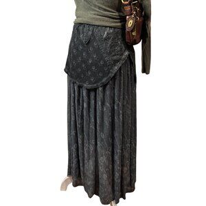 Whimsygoth Metallic Plisse Pleated Midi Skirt Black Gray Small